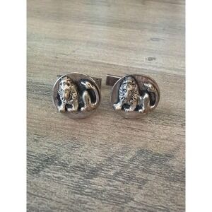 Vintage Oxidized Sterling Silver Relief Lion T-Back Cufflinks